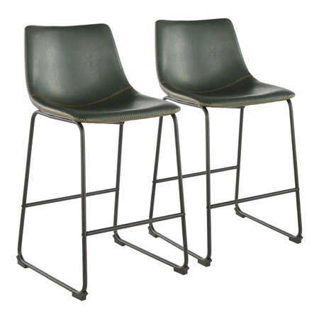 LUMISOURCE Duke Counter Stool in Black and Green Faux Leather, PK 2 B26-DUKZ BK+GN2